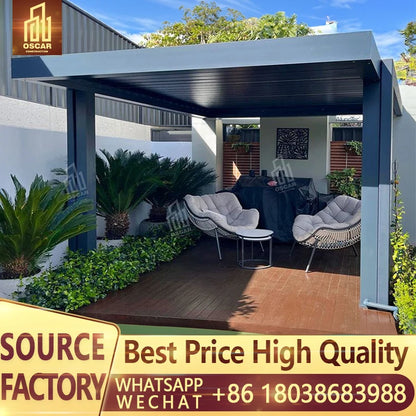 Aluminum Retractable Glass Pergola Roof Awning System Motorized Opening Adjustable Terrace Electrical Cover Outdoor Pergola Roof