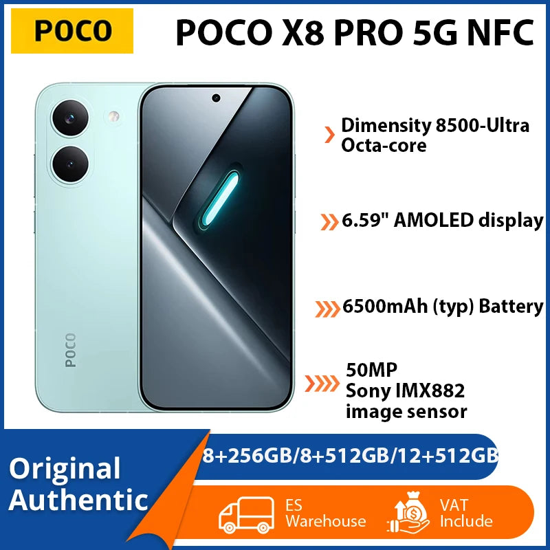 Smartphone POCO X8 Pro Versão Global 5G NFC – Dimensity 8500-Ultra, Bateria de 6500mAh (Opções: 8GB/256GB ou 12GB/512GB)