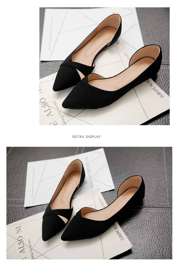 Women Flats Pink Black Pure Color Plus Small Size 33 34 Large 41 42 43 44 Suede Leather Pointed Toe Office Lady Flat Heel Shoes