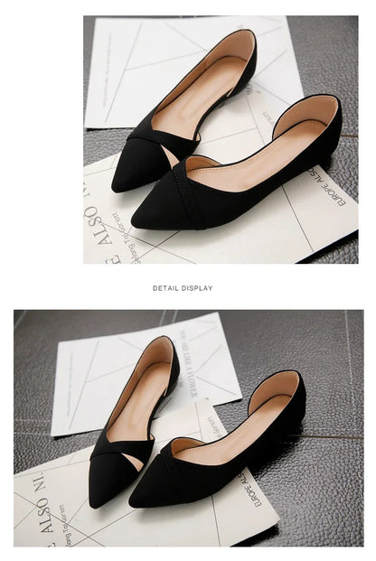 Women Flats Pink Black Pure Color Plus Small Size 33 34 Large 41 42 43 44 Suede Leather Pointed Toe Office Lady Flat Heel Shoes