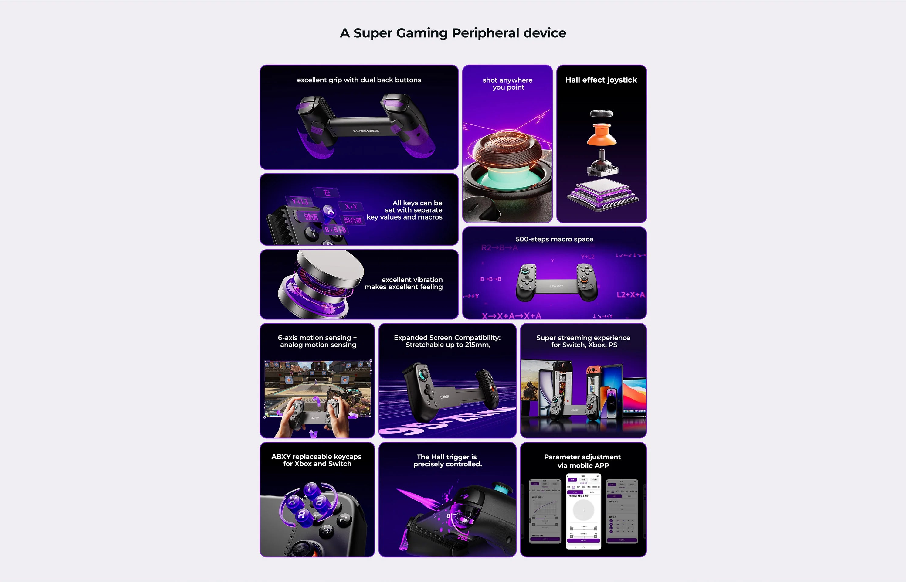 LEADJOY Blade Plus Wireless Gamepad Supports Switch 1 2/Android/IOS/PC/Pad Stretchable Game Controller