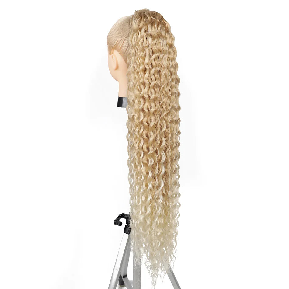 Extensões de rabo de cavalo cacheado longo 80cm aplique sintético com cordão e clip water wave