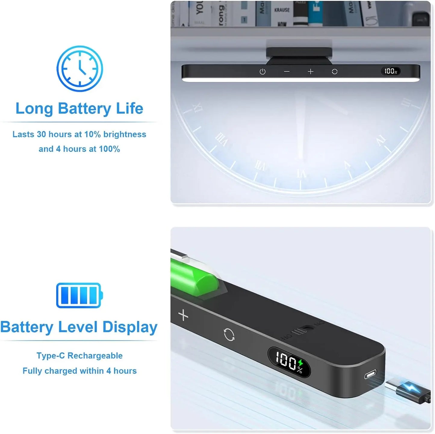 WILLED 5W Luz de espelho regulável 3 cores Luz de maquiagem ajustável com 2500mAh recarregável sob o armário para armário Mesa de cabeceira