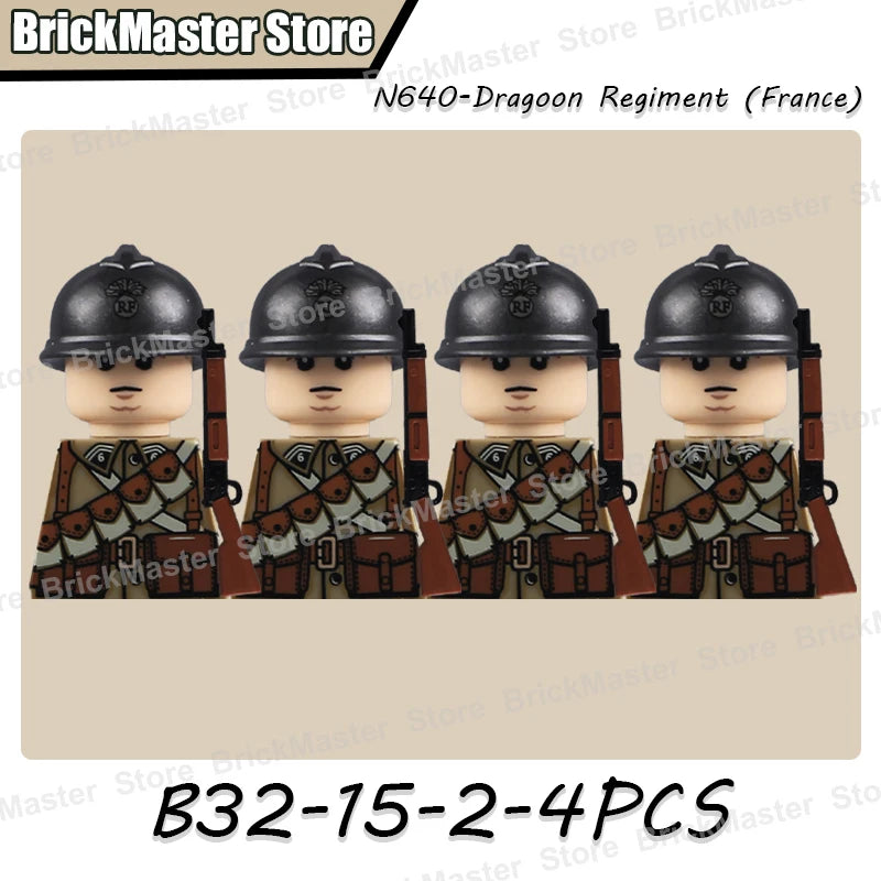 WW2 French Soldier Figure Building Blocks Military War Weapon Medical Officer Army Infantry Warrior Cavalry Gun Bricks Toy Gifts