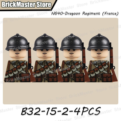 WW2 French Soldier Figure Building Blocks Military War Weapon Medical Officer Army Infantry Warrior Cavalry Gun Bricks Toy Gifts