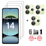 6in1 Full Glue Glass For Xiaomi Redmi Note 14 Tempered Glass Redmi Note 14 Screen Protector Camera Lens Film Redmi Note 14
