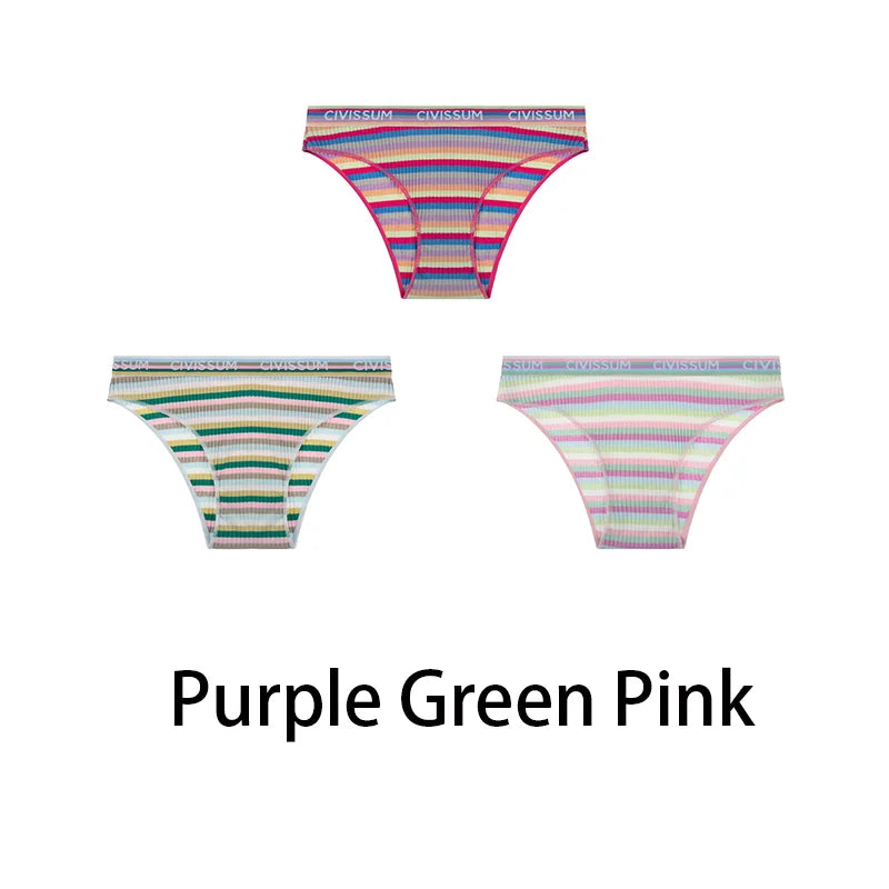 3 unids/set de bragas de algodón a media cadera para mujer, ropa interior femenina de cintura baja, lencería Sexy colorida a rayas de arco iris, bragas lindas para niñas NK606