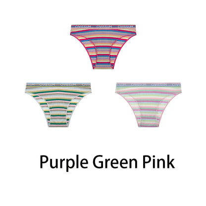 3PCS/Set Women Cotton Half Hip Panties Female Low Waist Underwear Sexy Colorful Rainbow Striped Lingerie Girls Cute Briefs NK606