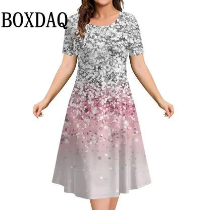 Tie Dye Gradient 3D Print Womens Dress Summer Plus Size Short Sleeve O-Neck Loose A-Line Dress Casual Fashion Women Clothing 9XL