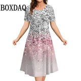 Tie Dye Gradient 3D Print Womens Dress Summer Plus Size Short Sleeve O-Neck Loose A-Line Dress Casual Fashion Women Clothing 9XL