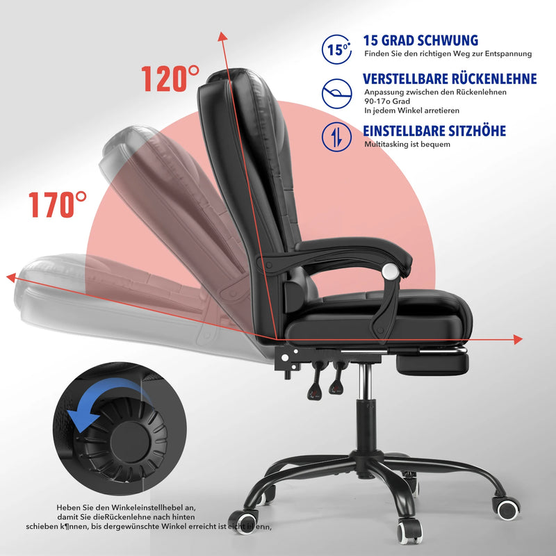 Executive Office Chair with  Massage Seat  , PC Desk Gaming Chair with Armrests Footrest High Back  Recliner Tilt Padded Swivel