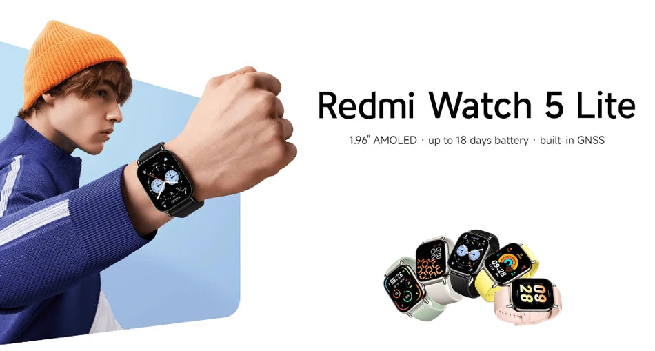 Global Version Xiaomi Redmi Watch 5 Lite 1.96'' AMOLED display 18-Day Battery life Built-in GNSS 5ATM Bluetooth® calling
