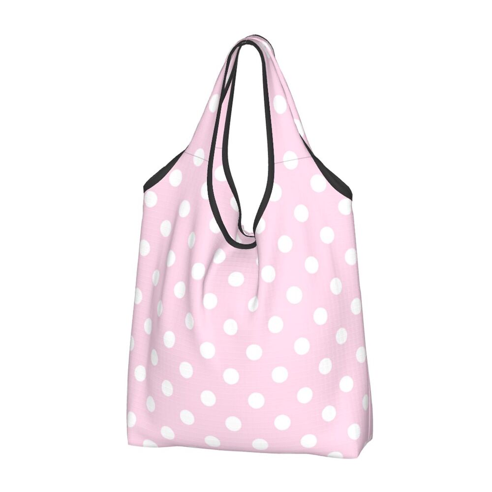 Custom Recycling Classic Black And White Polka Dot Shopping Bag Women Tote Bag Portable Grocery Shopper Bags
