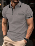 Men's Zipper Short-Sleeved Striped Polo Shirt Spring And Summer Fashion Casual Tops Street Outdoor Sports Wear Men's Clothing