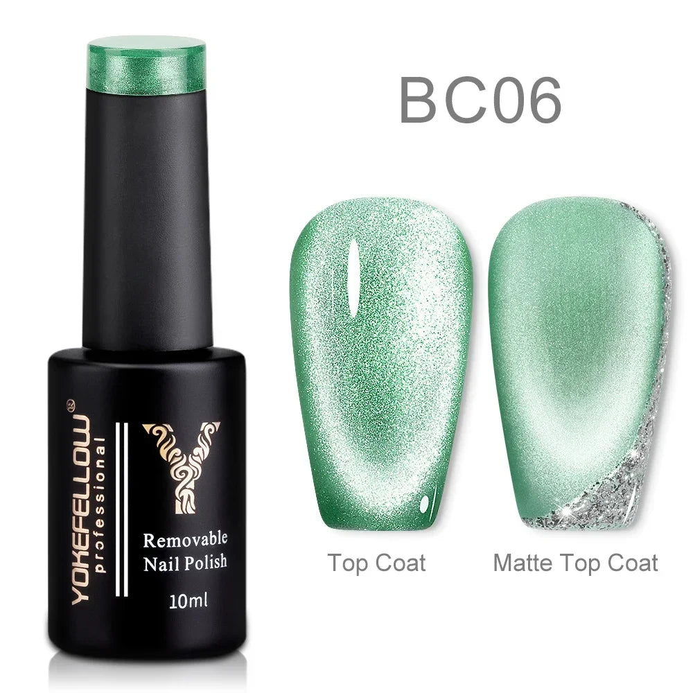 Esmalte de uñas en gel YOKEFELLOW Cat Eye de 10 ml, esmalte de uñas magnético plateado, esmalte de uñas en gel profesional para manicura DIY.