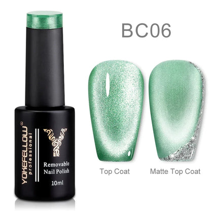 Esmalte de uñas en gel YOKEFELLOW Cat Eye de 10 ml, esmalte de uñas magnético plateado, esmalte de uñas en gel profesional para manicura DIY.