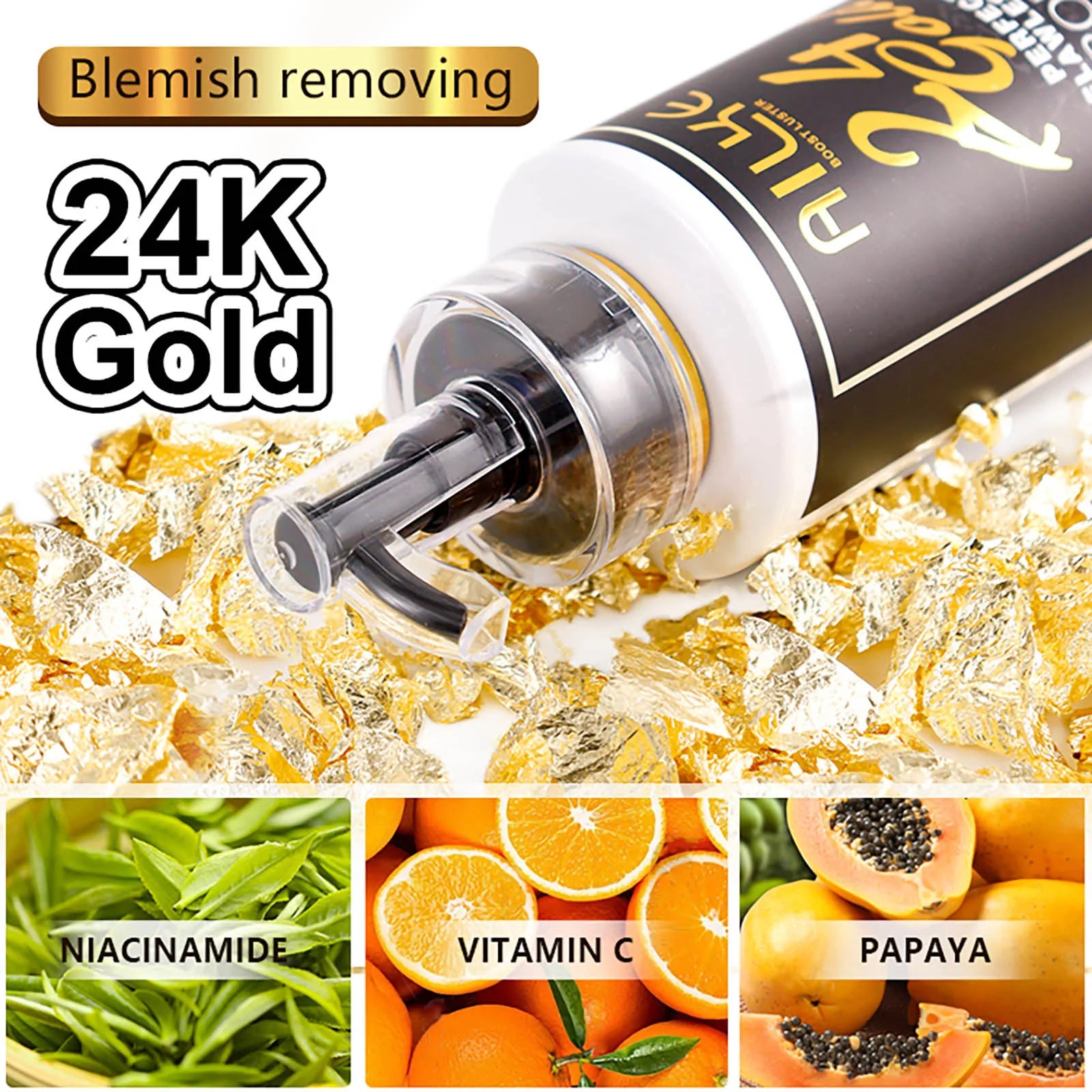 AILKE 24K Gold Flawlessly Skin Care Set, Whitening, Reduces Dark Spots, Pigmentation, Wrinkles, Moisturizes, For All Skin Types
