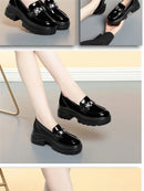 5.5cm British Style Thick Bottom Patent Leather Loafers Women's Platform Shoes 2024 Spring Shallow Block Heels Shoes Office