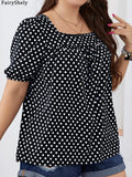 Fairyshely 2025 Summer Casual Print Plus Size Top Women Square Collar Loose Large T-shirt Lady Short Sleeve Elegant Curvy Tops