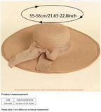 1Pc Women's Seaside Bow Beach Hat Oversize Straw Hat Women's Summer Sun Block Big Brim Hat Suitable For Sun Protection