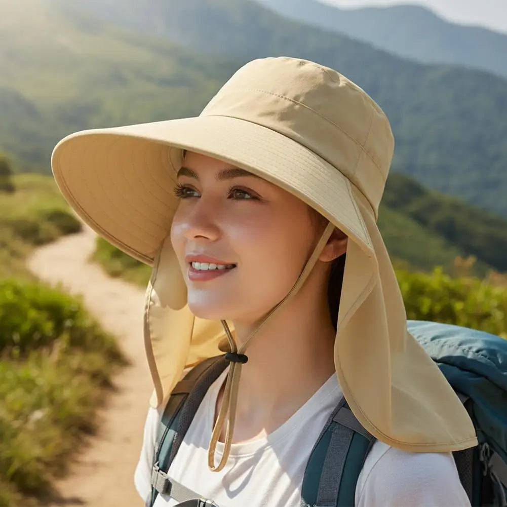 Protection Sun Hat Polyester Fiber Wide Brim with Neck Cover Cooling Quick Dry for Beach Hiking Fishing Gardening Outdoor Activities