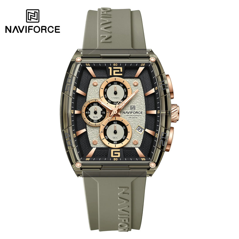 NAVIFORCE 6101 Casual Men's Quartz Watch Tonneau Dial Luminous Waterproof Silicone Strap Outdoor Sports Fashion Watches for Man