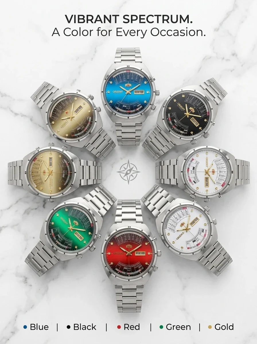 Relógio masculino automático vintage com calendário perpetuo em aço inoxidável