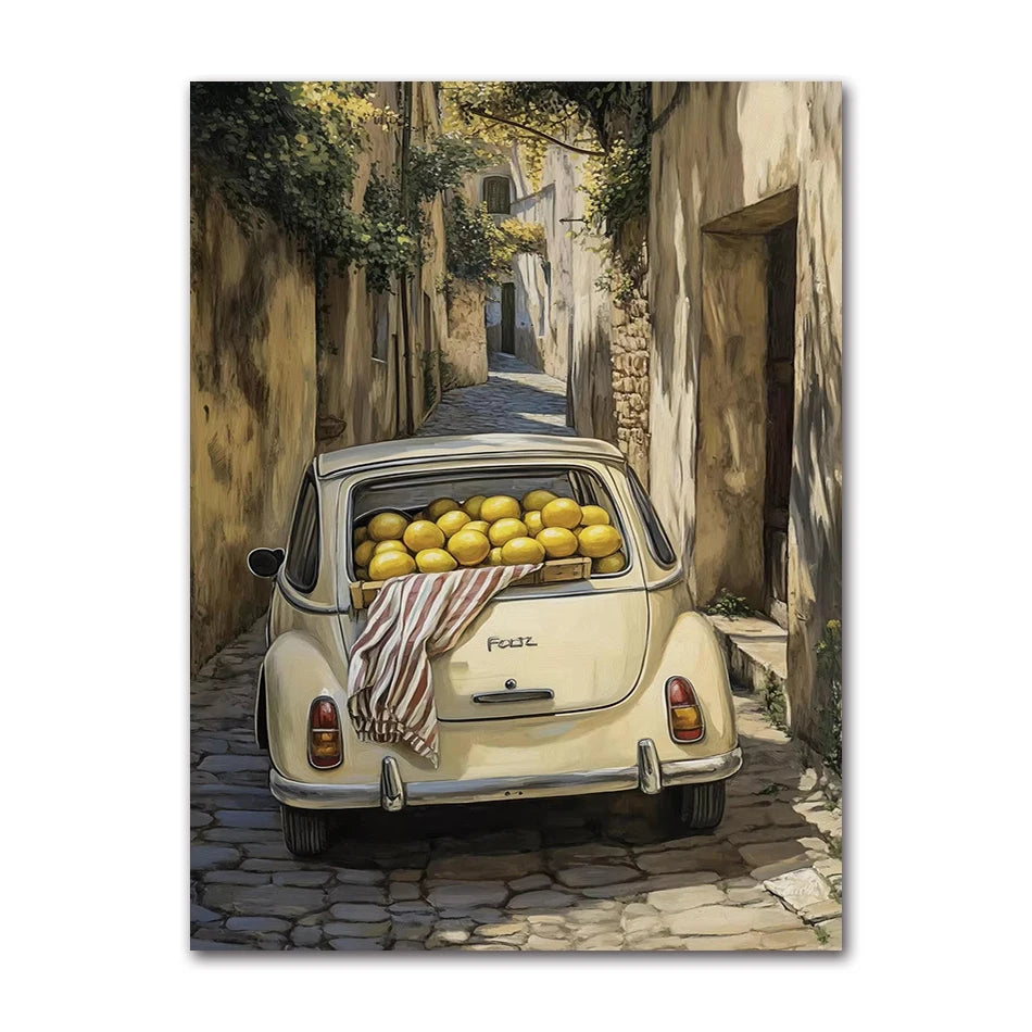 Retro Mediterranean Greece Landscape Poster Canvas Painting Wall Art Pictures Home Decoration Italian Lemon Orange Olive Tree
