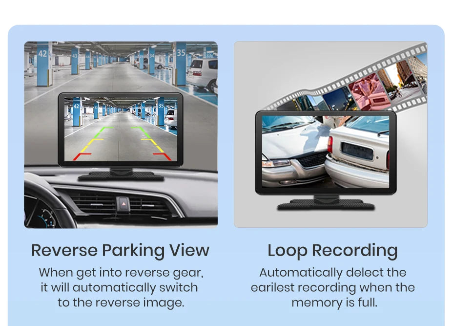 Junsun 9 inch Car DVR 4K Dash Cam Wireless Carplay for Apple Android Auto Dual Lens Video Recorder Dashboard Monitor FM BT AUX