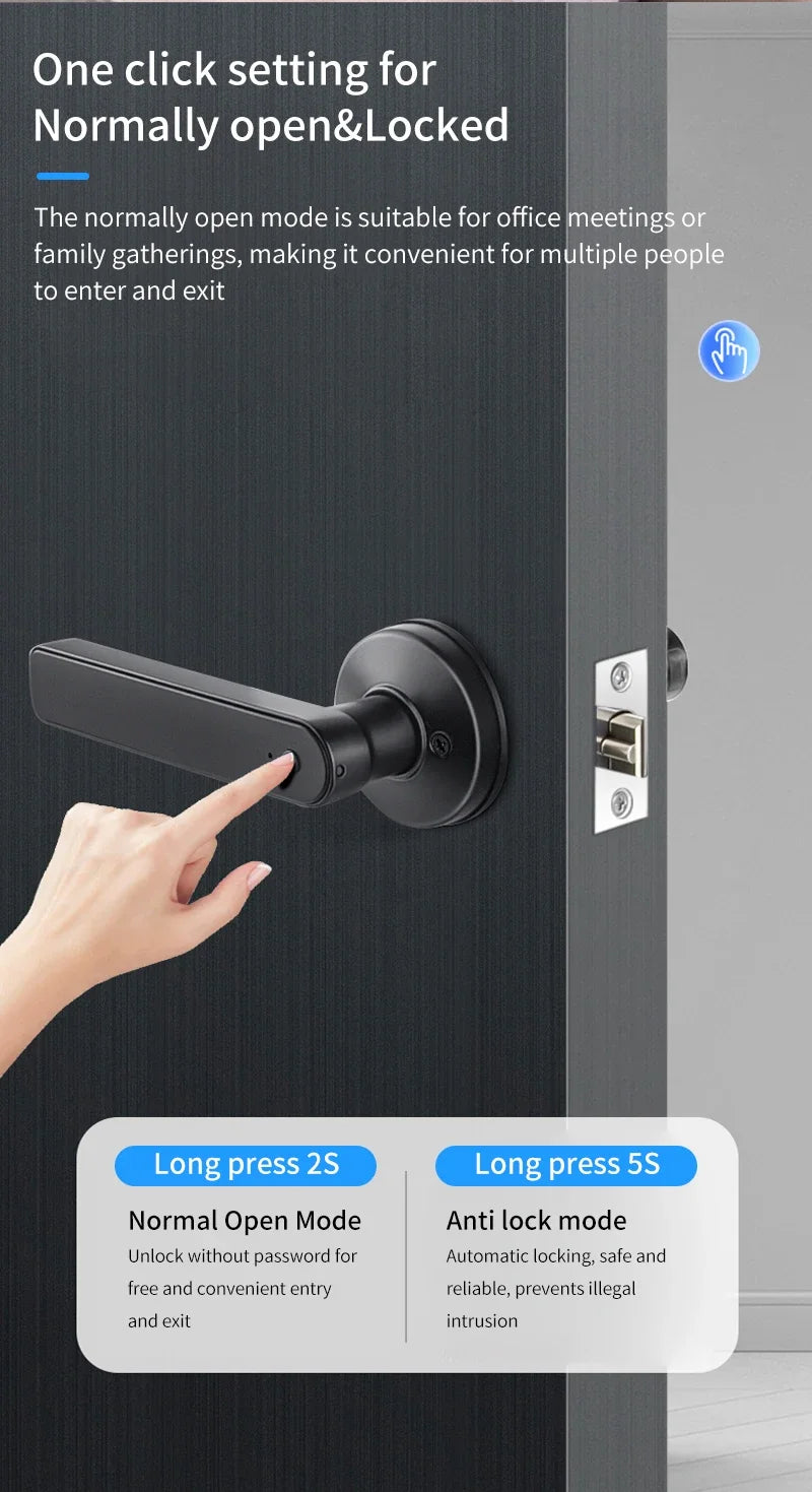 Tuya App Bluetooth Smart Fingerprint Door Lock Password Mechanical Key NFC Unlocking For Wooden Door Handle Lock IP54 Rainproof