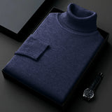 Suéter de cuello alto de punto de alta calidad para hombre, antibolitas, ajustado, de manga larga, color liso, tendencia