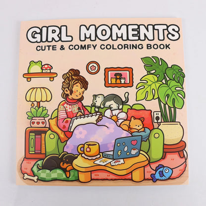 Cozy Atmosphere Relaxing Coloring Book for Adults and Teens Bold Easy-to-follow Patterns and Girl Moments