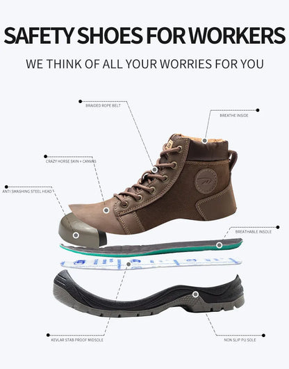 Safety shoes men's leather welding shoes anti-smashing, anti-puncture, non-slip sports Steel toe soft work boots for women