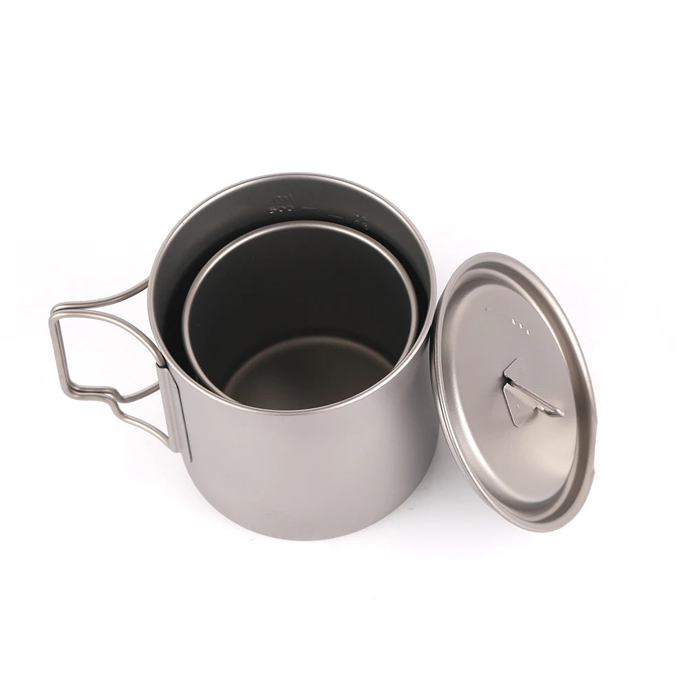 Taza de agua ultraligera de titanio Lixada con asa plegable, portátil para exteriores, camping, picnic, 300 ml/350 ml/550 ml/650 ml