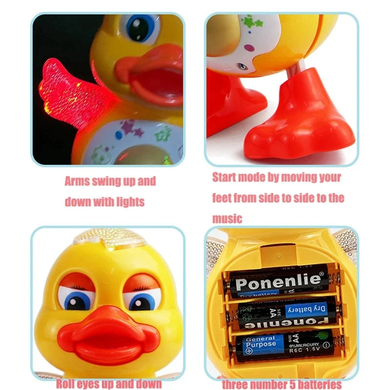 Pato eléctrico bailarín, divertido, parpadeante, con luz intermitente, sacude el cuerpo, lindo animal de dibujos animados musical, juguete educativo, regalo para niños