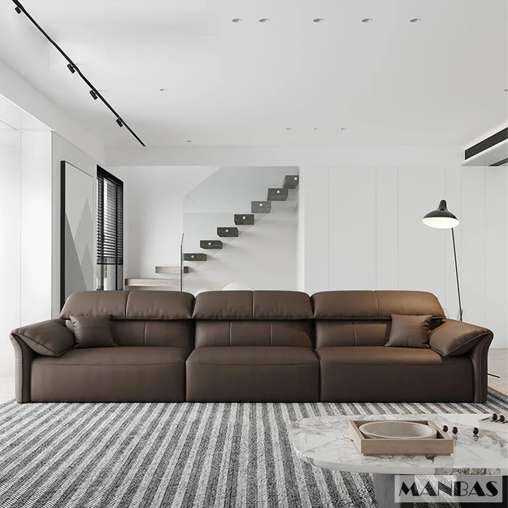 Electric Genuine Leather Sofa Bed Convertible Recliner – Modern Sectional Sleeper Couch with Adjustable Seats and Chaise Lounge