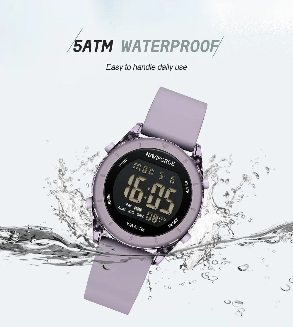 NAVIFORCE NF7108 Casual Wild Ladies Watch 50m Waterproof LCD Digital Display Electronic Silicone Strap Female Clock