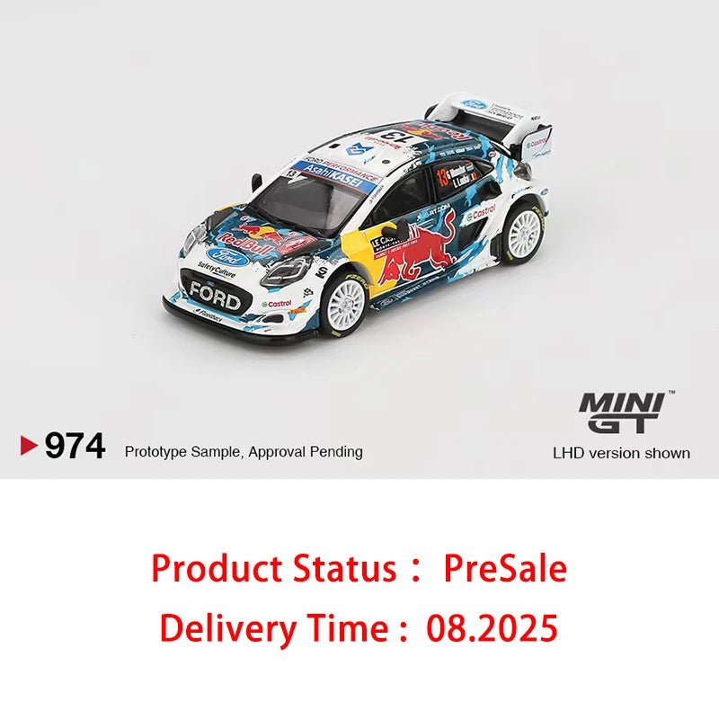 Preventa MINIGT 974 1:64 Ford Puma Rally M Sport WRT 2024 Modelo de fundición a presión Juguetes de colección