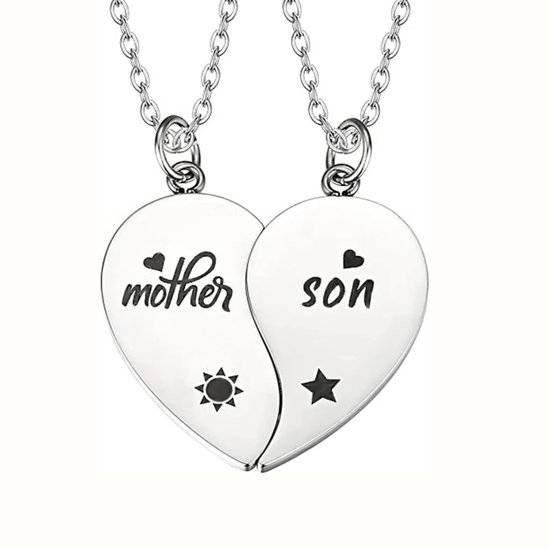 2 pcs/set mãe filha filho coração enigma pingente colar de aço inoxidável sol lua colares para mãe crianças presente