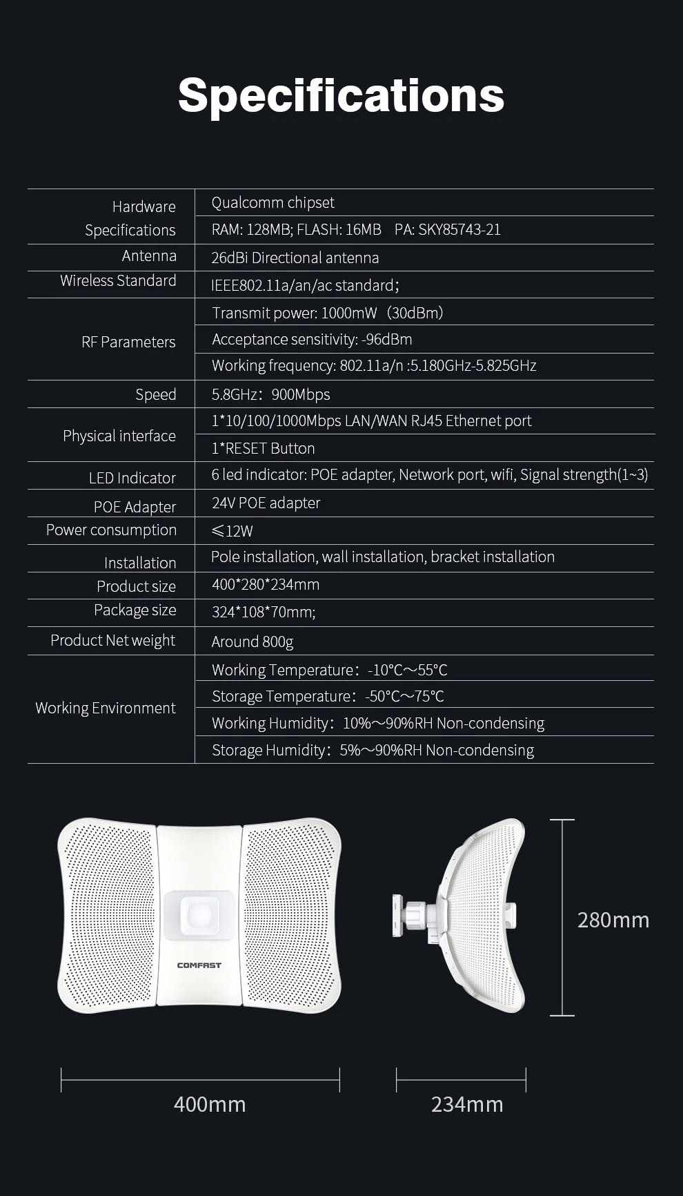5-25Km Long Range 30dBm High power Outdoor wifi CPE 900Mbp 5G 26dbi Antenna Access Point Wifi Signal Amplifier Bridge Router AP