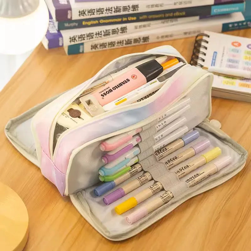 Black Pencil Pouch Stationery Holder Bag Gift Case Pen Ruler Organizer School Student Supplies Canvas Zipper Open Cosmetic Bag A