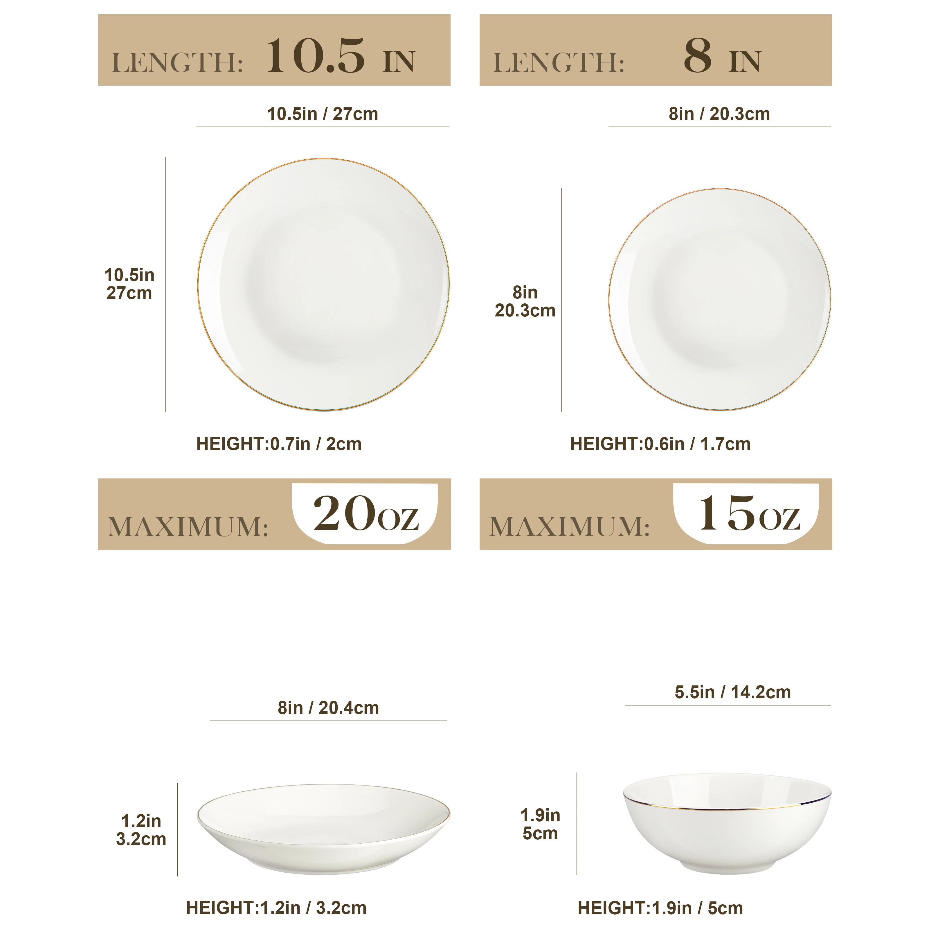MALACASA Nori 16/32-Piece Nordic European White Bone China Tableware Set with Bowl, Dinner, Dessert, & Soup Plate Set for 4/8 people