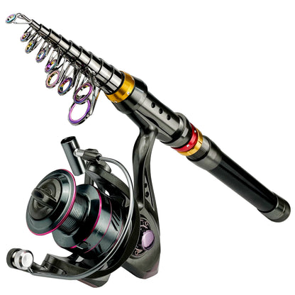 1.8-3.6m Carbon Fiber Fishing Rod And Reel Combo Super Hard Telescopic Fishing Pole Spinning Reel Kit Max Resistance 3-8kg Pesca