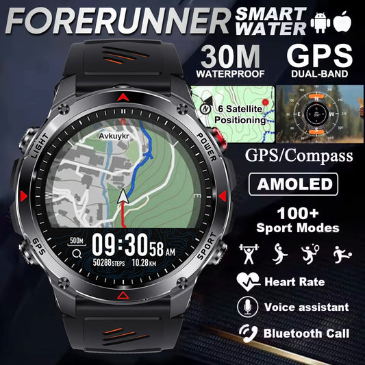 Forerunner 570 GPS Smart Watch 3ATM Waterproof AMOLED Screen Multi-Band GNSS Compass Altimeter Flashlight Sports Smartwatch Men