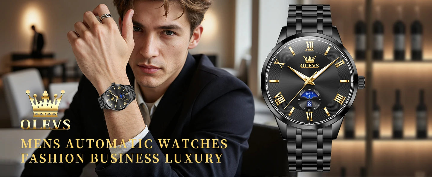 OLEVS 3638 Mens Watch Original Quartz Watch Stainless Steel Waterproof Luminous Large Dial Day Date Watches Luxury Men Box Reloj