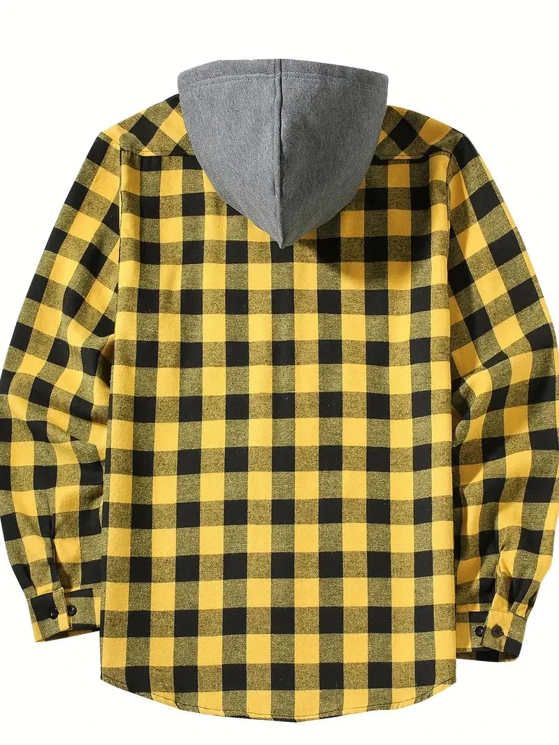 Camisa a cuadros con capucha de moda juvenil para hombre, camisa de manga larga ajustada, camisa informal de viaje para parejas, camisa deportiva para hombre, chaqueta