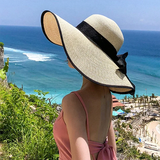 1Pc Women's Seaside Bow Beach Hat Oversize Straw Hat Women's Summer Sun Block Big Brim Hat Suitable For Sun Protection