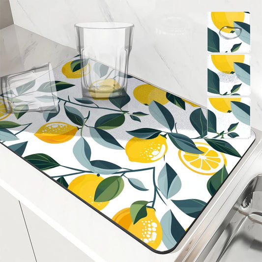 Kitchen Absorbent Drying Mat Leaf Lemon Kitchen Table Decoration & Accessories Color Pattern Tables Mats