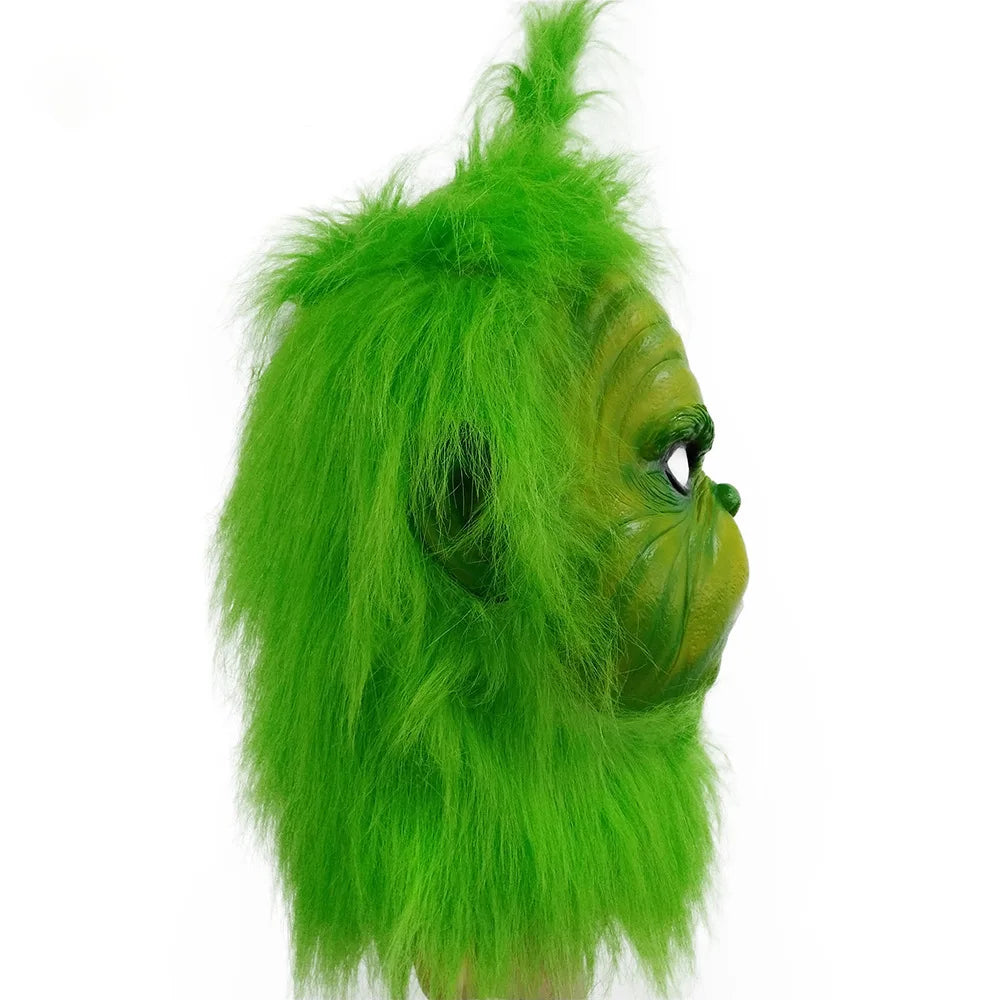 Christmas Green Haired Cosplay Mask Full Head Latex Halloween Xmas Costume Prop