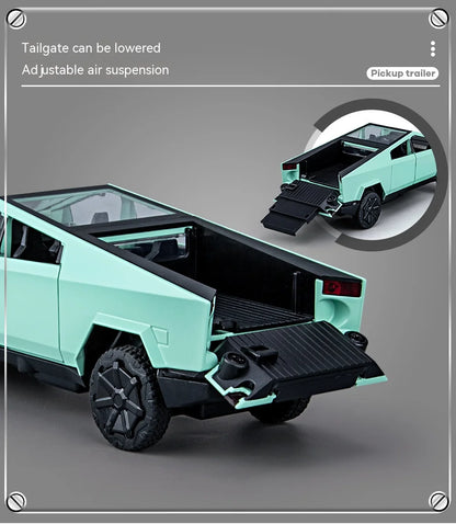 Camiones de juguete para niños, modelo Cybertruck, camioneta plateada, de metal fundido a presión, con sonido y luz, a partir de 3 años, escala 1:32.